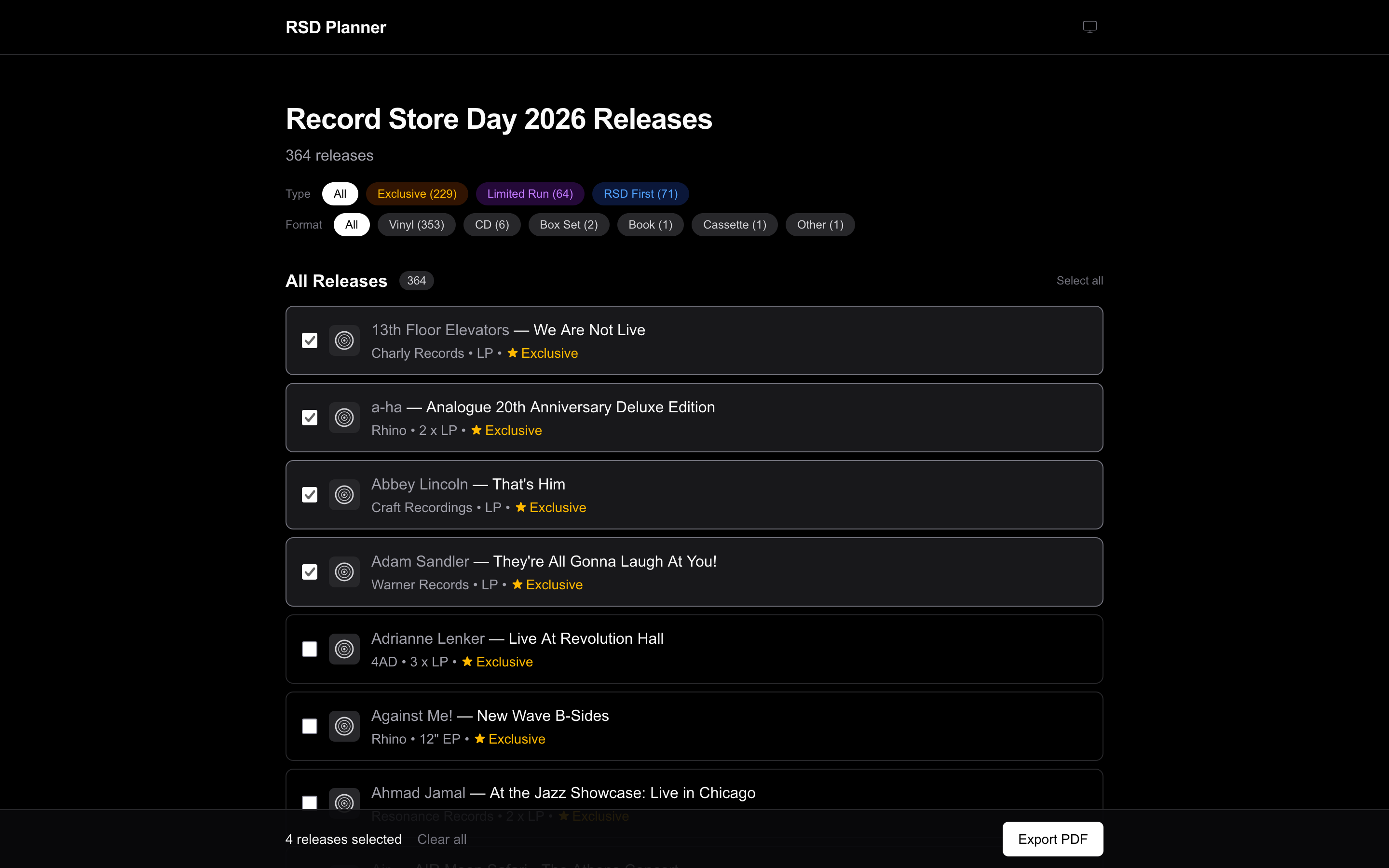 Release browser with selections checked